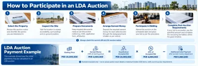 ix-step LDA property auction participation process covering property selection, documentation, earnest money, bidding and post-auction requirements.