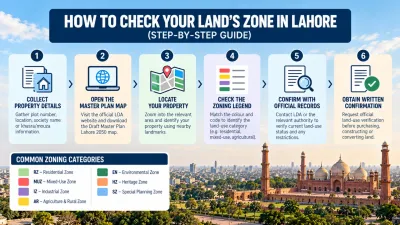 Step-by-step guide to checking land zoning in Lahore using the LDA master plan map, zoning legend and official land-use records.