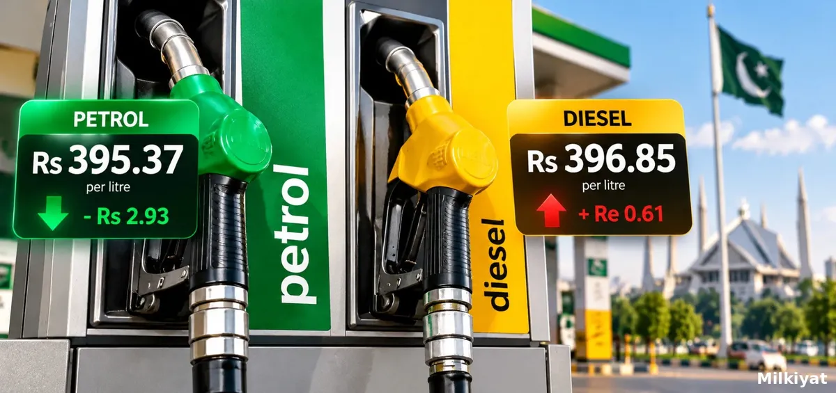 Petrol Price Drops to Rs395.37, Diesel Rises to Rs396.85 in Pakistan