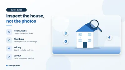 Photos hide damp, cracks and old wiring. Inspect the house in person before you negotiate.