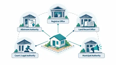 Simple illustration of a house linked to five separate offices that are not connected to each other, showing protection split across bodies.