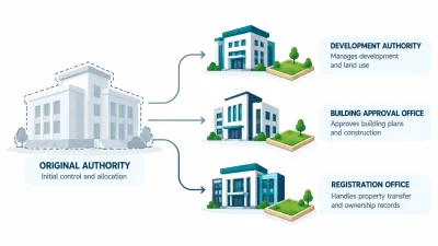 Simple illustration of a faded authority building with three arrows leading to three separate buildings, showing schemes transferred to other authorities.