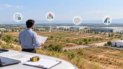 Land inspection near Thalian Interchange showing plot documents, site plans, road access, and surrounding industrial land.