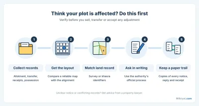 If you think your plot is affected: collect records, get the layout, match the land record, ask in writing and keep a paper trail.