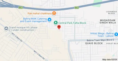 Location of Talha Block in Bahria Town Lahore, showing its position within the wider residential community.