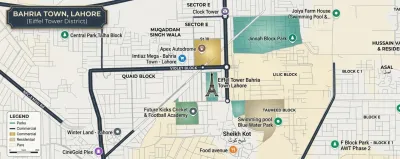 Quaid Block, Bahria Town Lahore, featuring its residential surroundings, connecting roads and access to nearby community facilities.