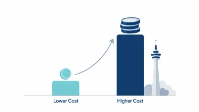 Simple illustration of a short bar with a coin beside a much taller bar with a coin stack and a tower icon, showing a large increase.