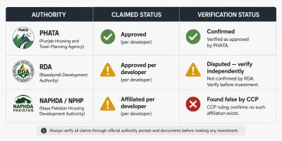 Kingdom Valley NOC and approval status table , PHATA, RDA, and NAPHDA verification comparison
