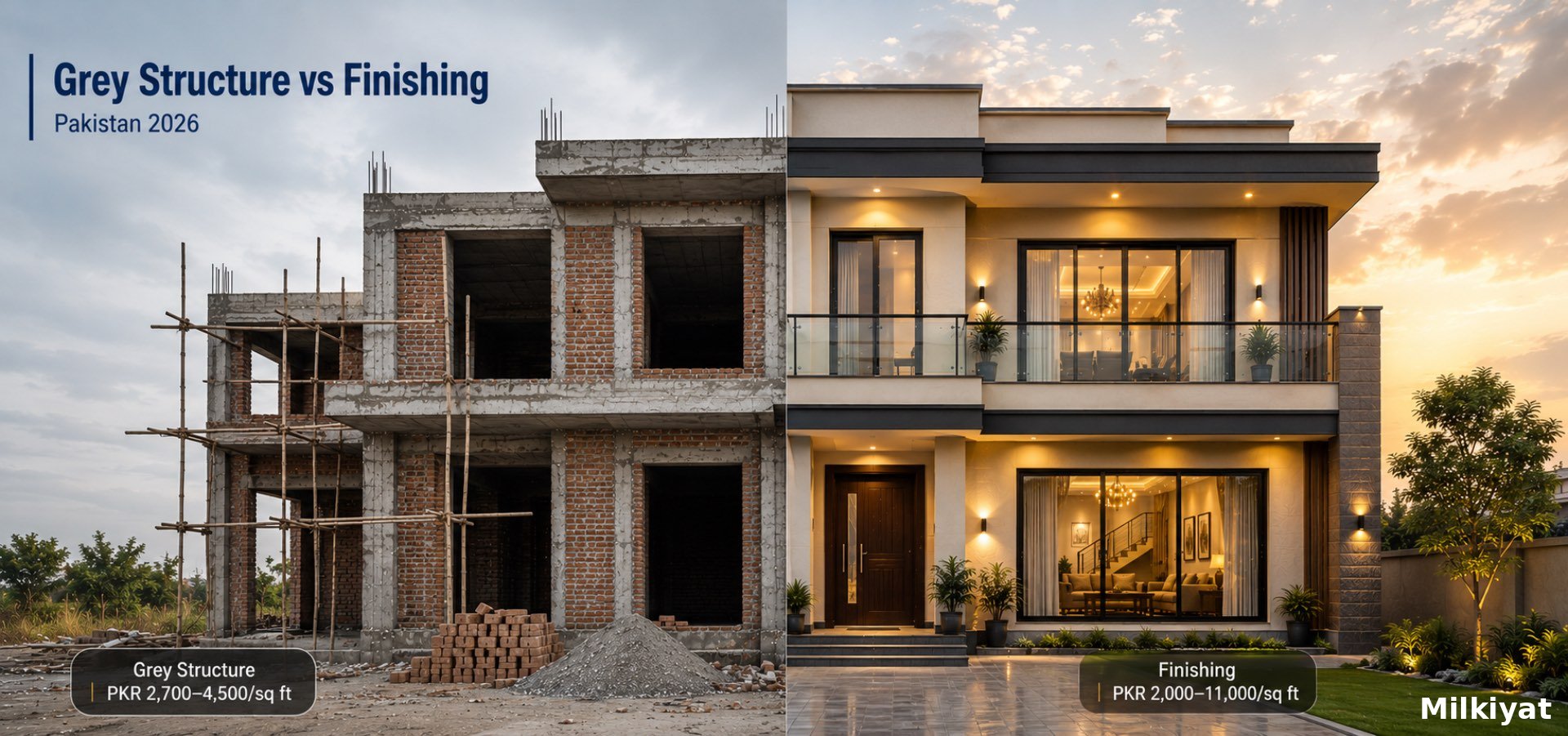 Gray Structure Cost vs Finishing Cost of Houses in Pakistan (2026)