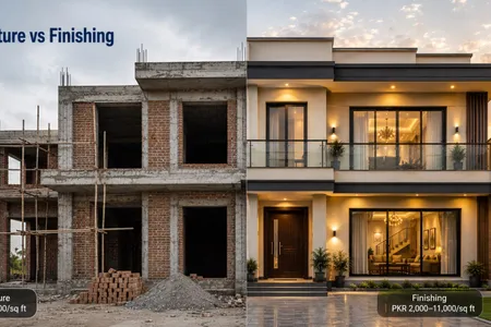 Gray Structure Cost vs Finishing Cost of Houses in Pakistan (2026)