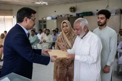 CDA possession letter handover in Islamabad 2026 — official handing a document envelope to an allottee family in a CDA office