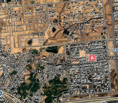"Satellite map showing G-14/1, G-14/2, G-14/3, and G-14/4 sub-sectors of Islamabad, with visible differences in development density"