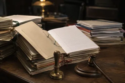 "Stack of legal case files and documents representing an FIR investigation"