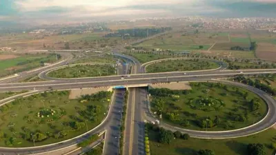 Aerial view of Rawalpindi Ring Road interchange near housing developments