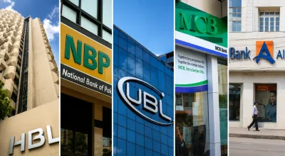 Collage of major Pakistani banks, including HBL, NBP, UBL, MCB Bank, and Bank Alfalah, representing key commercial lenders in the country’s banking sector.