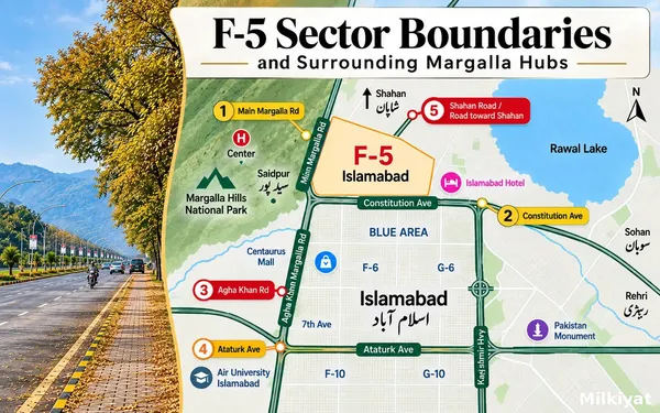 F-5 Sector Boundaries and Surrounding Margalla Hubs