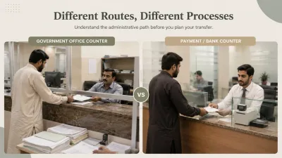 Submitting property transfer documents at a government office counter in Pakistan