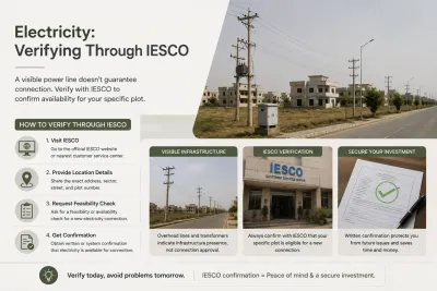 Electricity infrastructure and IESCO verification process for confirming power availability at a specific plot.