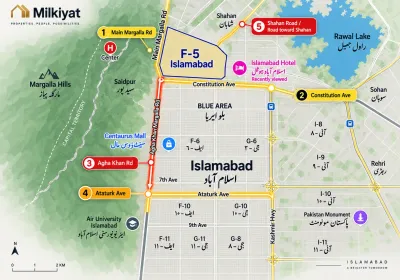 Map highlighting F-5 and nearby roads.