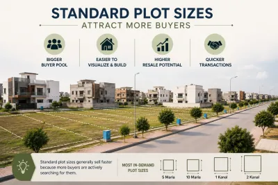 Row of standard-sized residential plots that appeal to a broad range of buyers