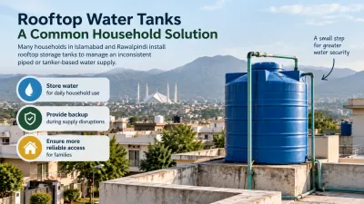Rooftop rainwater harvesting system with recharge well on a newly constructed Islamabad home