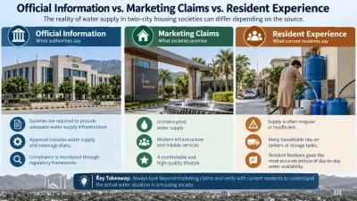 Official information, marketing claims, and resident experience compared for water supply in twin-city housing societies