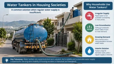 Water tanker delivering supply to a residential housing society in the twin cities