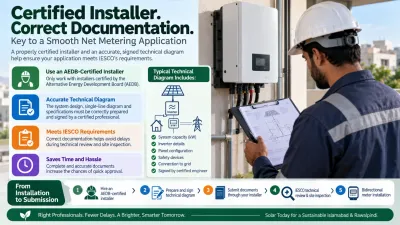 Certified technician reviewing a solar system's technical diagram before IESCO submission