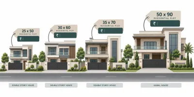 Illustration comparing house plot sizes in G-11 Islamabad from 25x50 up to one kanal