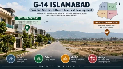 Contrast between developed and undeveloped sections within G-14 Islamabad's sub-sectors