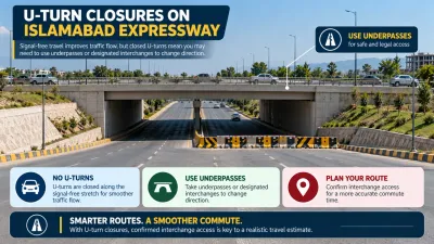 Underpass along Islamabad Expressway illustrating access routing after U-turn closures