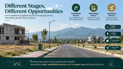 Newly developed Islamabad sector road with vacant plots and utility infrastructure