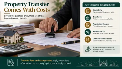 Hands processing property transfer paperwork and documents