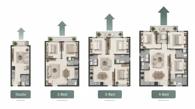 Comparison of studio, 2-bed, 3-bed and 4-bed apartment price bands in G-11 Islamabad