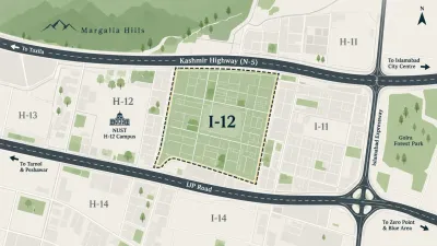 I-12 Islamabad map showing Kashmir Highway, IJP Road and nearby sectors