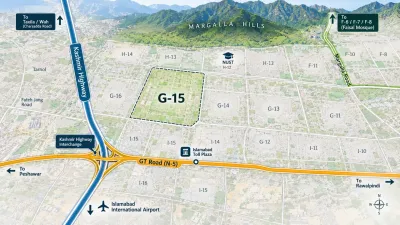 G-15 Islamabad map showing GT Road, Kashmir Highway and nearby sectors