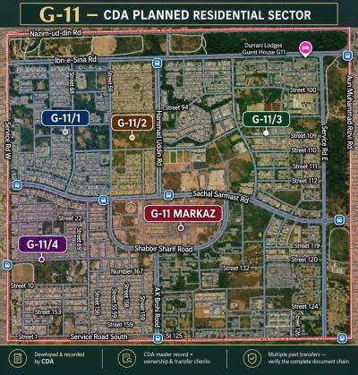 Layout of G-11 sub-sectors and G-11 Markaz under CDA administration