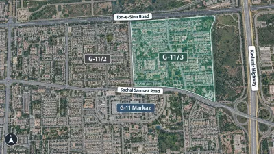 Location map of G-11/3 Islamabad showing G-11 Markaz, Ibn-e-Sina Road and Kashmir Highway