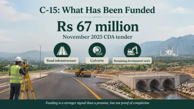 November 2025 CDA tender allocating Rs 67 million for roads, culverts, and remaining development work in C-15 Islamabad.