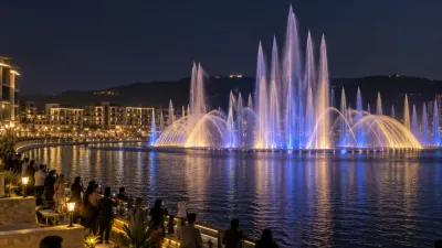 Dancing fountain show at the Downtown lake near Ayesha Tower