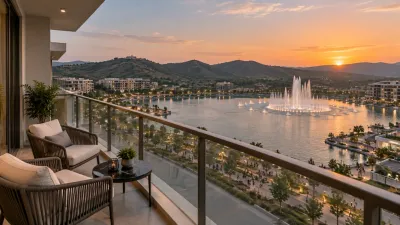 Lake-facing apartment balcony view over Downtown Park View City