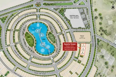 Ayesha Tower location map showing Park View City Zone IV with Bahria Enclave, Botanical Garden, Malot Road and Kurri Road