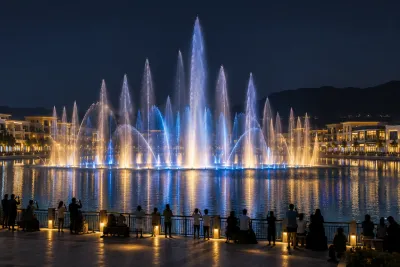 Park View City dancing fountain evening show on the Downtown Lake in Islamabad