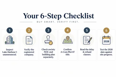 Six-step buyer checklist for verifying Lake Harbour 2 developer credibility before booking
