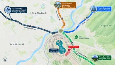 How to reach Lake Harbour Islamabad from Blue Area, Rawalpindi, Bhara Kahu and Islamabad International Airport