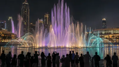 Pakistan's largest dancing fountain performing at night in Downtown Islamabad