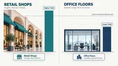 Infographic comparing rent per square foot needed by Lake Harbour retail shops and offices to reach a six percent yield